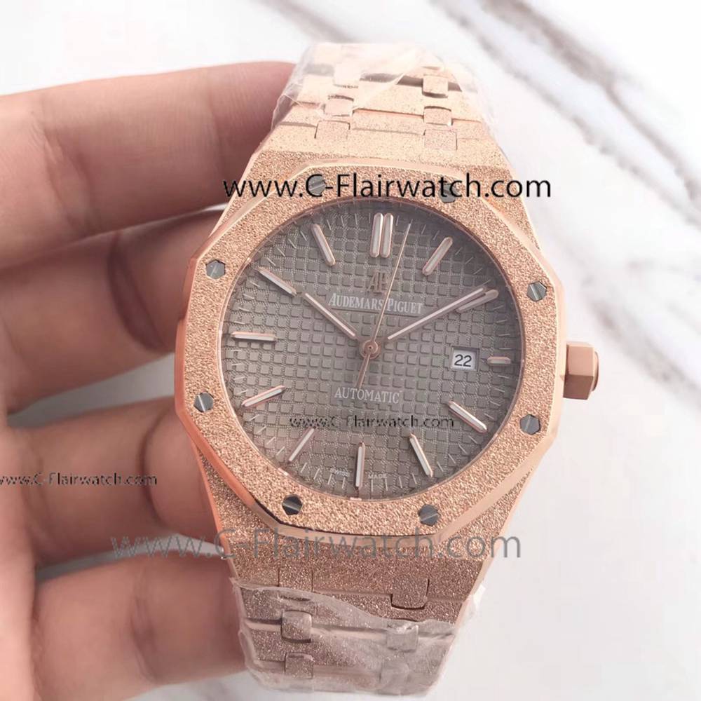 Audemars Piguet Frosted Rose Gold Gray Face Watch Best Copy